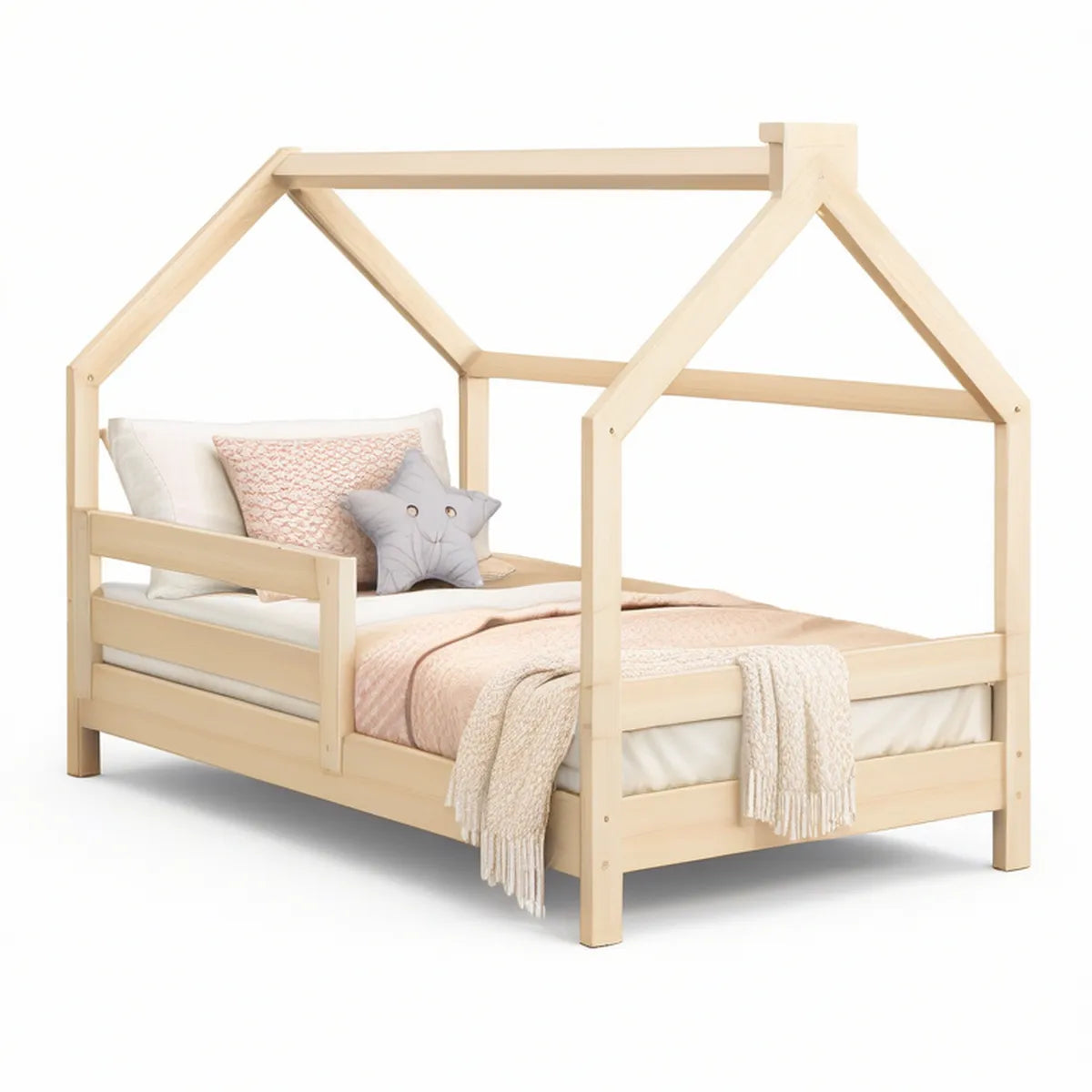 Cama Infantil Casa em Pinho Maciço Natural 90 x 190 cm