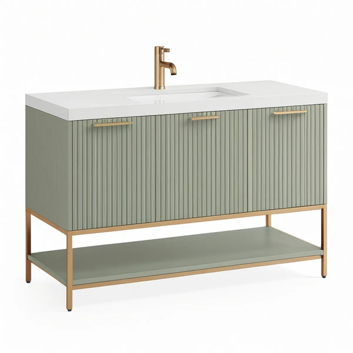 Móvel de Lavatório com Cuba em Cerâmica 100 x 46 x 85 cm Verde-Sálvia, Branco e Dourado