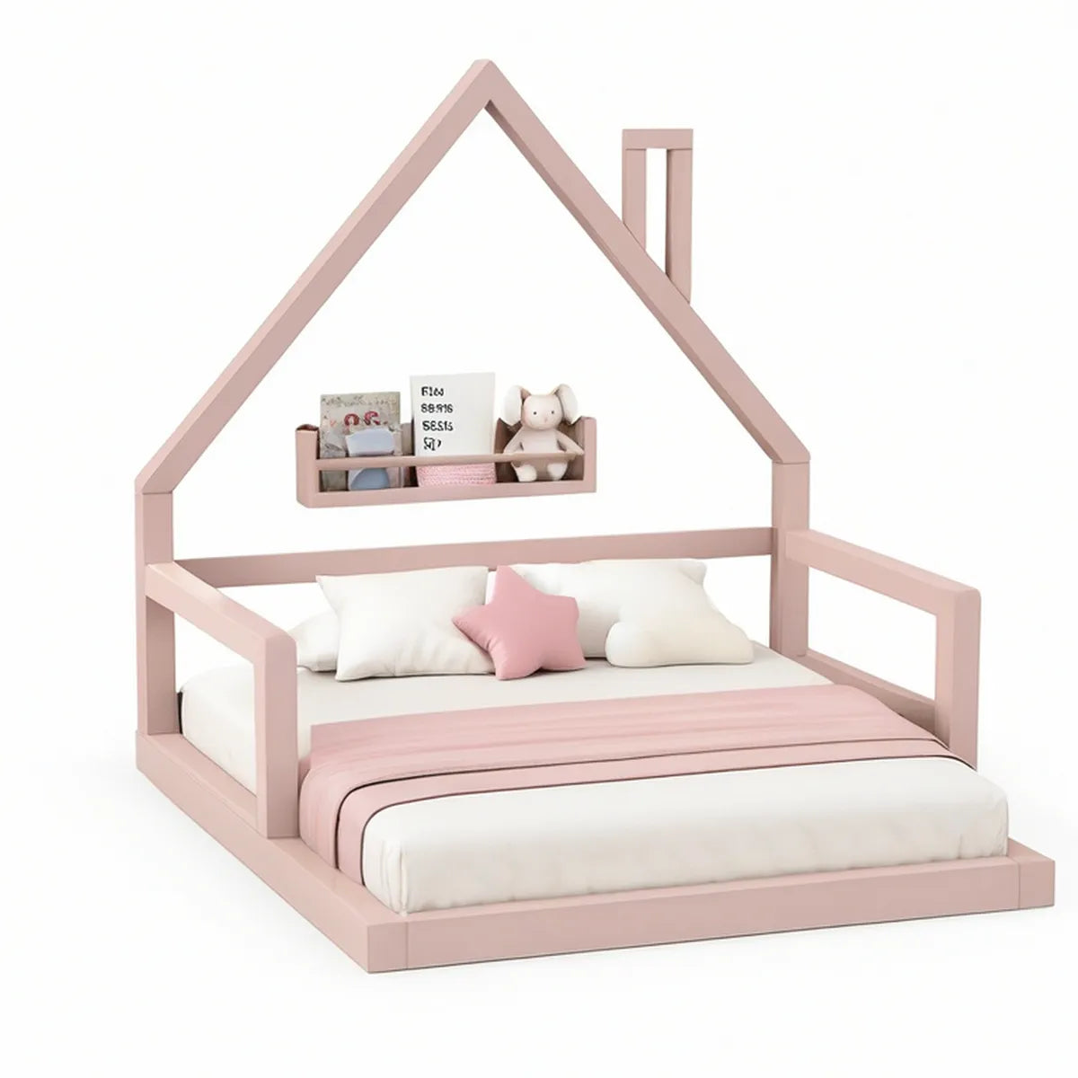 Cama Infantil em Forma de Casa em Pinho Rosa 90 x 190 cm