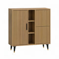 Armário alto em MDF com 3 portas e 3 prateleiras, 120 x 40 x 160 cm, Carvalho/Preto/Dourado