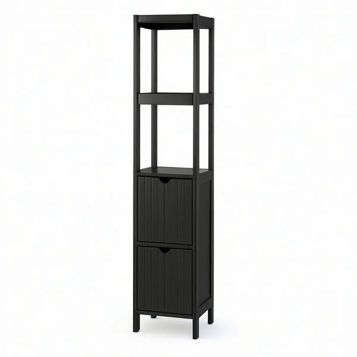Armário Alto em MDF Preto com 2 Portas e 3 Prateleiras, 40 x 30 x 170 cm