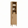 Armário Vertical em MDF com 3 Nichos e Porta Canelada, Carvalho Natural, 40 x 35 x 180 cm