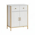 Armário de Arrumação com 2 Portas e 2 Gavetas em MDF Branco e Aço Dourado, 80 x 40 x 100 cm