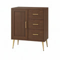 Aparador em MDF Castanho Nogueira e Dourado com 3 Gavetas e 1 Porta, 90 x 40 x 105 cm