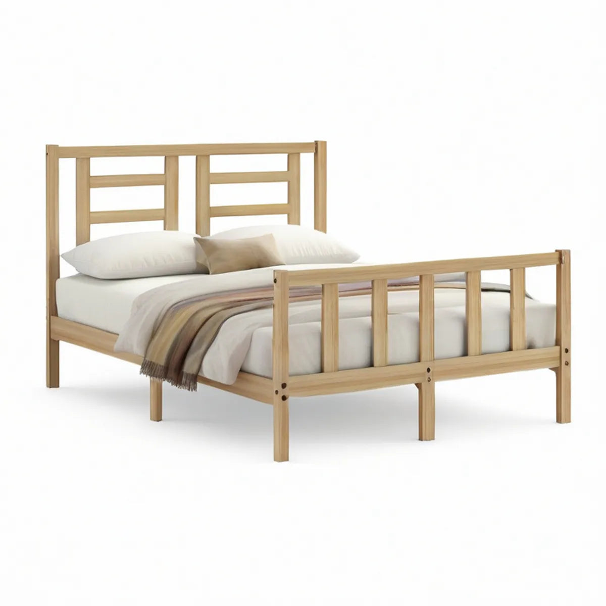 Cama de Casal em Pinho Maciço Natural para Colchão 160 x 200 cm