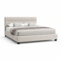 Cama de Casal Estofada Bege 160 x 200 cm com Cabeceira
