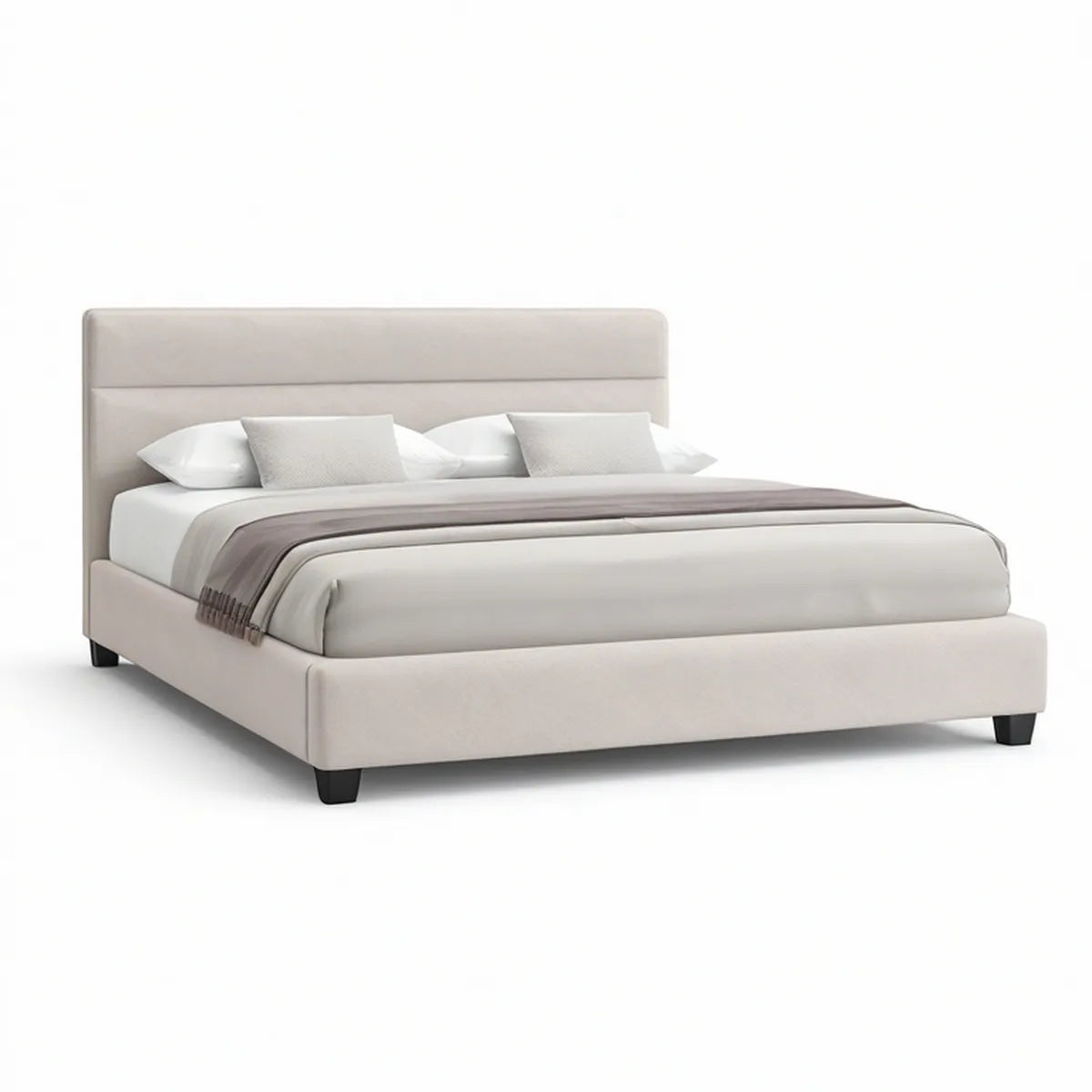 Cama de Casal Estofada Bege 160 x 200 cm com Cabeceira