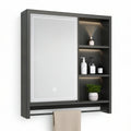 Armário de Casa de Banho com Espelho LED em Alumínio Preto e Prateado 60 x 70 x 13 cm