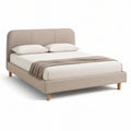 Cama de Casal Estofada Bege em Poliéster para Colchão 160 x 200 cm