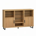 Aparador Retangular em MDF Carvalho Natural com Prateleiras de Vidro 160 x 40 x 120 cm