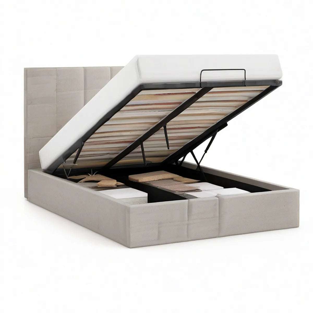 Cama de Casal com Arrumação Elevatória 160 x 200 cm em Poliéster Bege