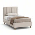 Cama Individual Estofada Bege em Veludo 90 x 200 cm