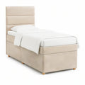 Cama individual estofada bege para colchão 90 x 190 cm, 100 x 205 x 120 cm