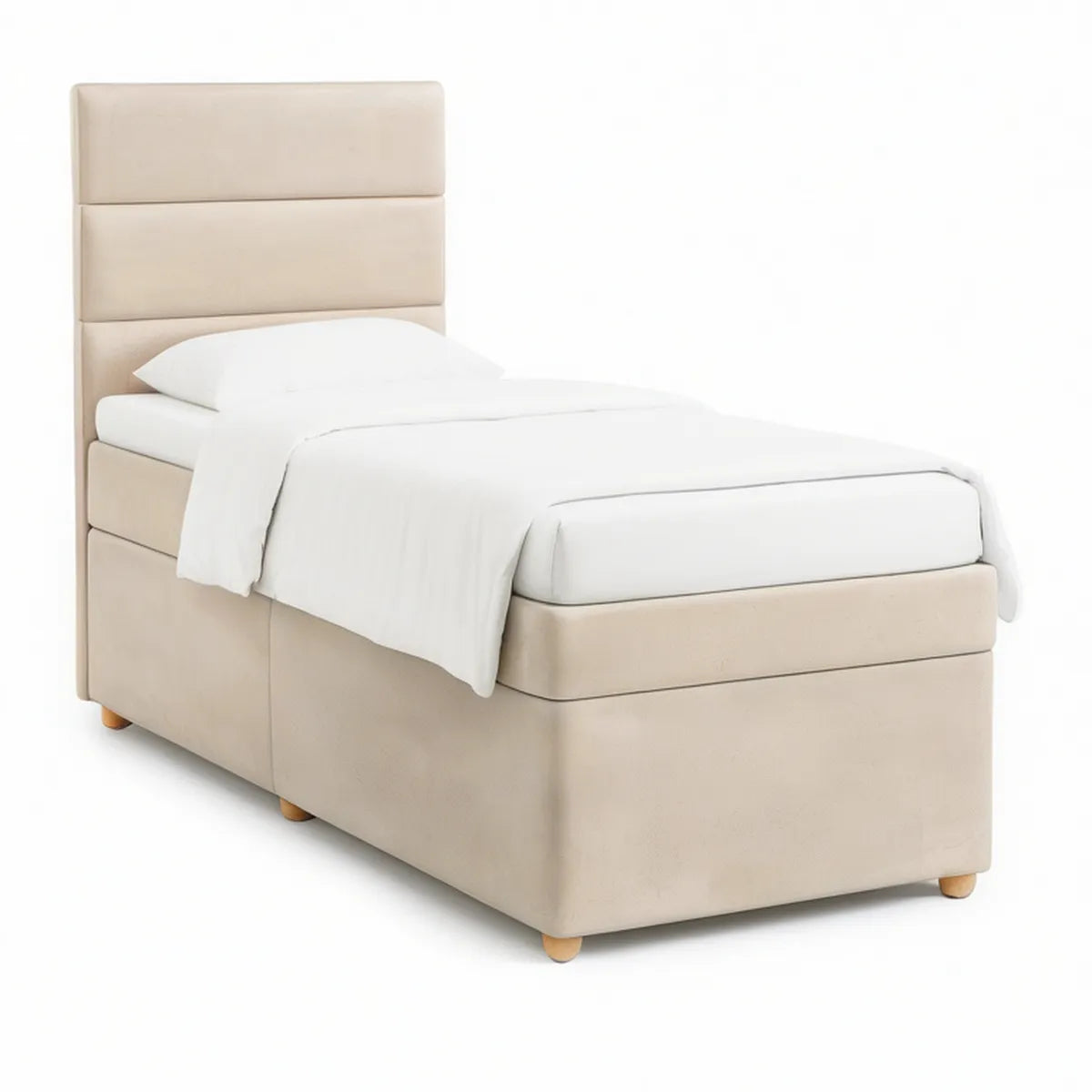 Cama individual estofada bege para colchão 90 x 190 cm, 100 x 205 x 120 cm
