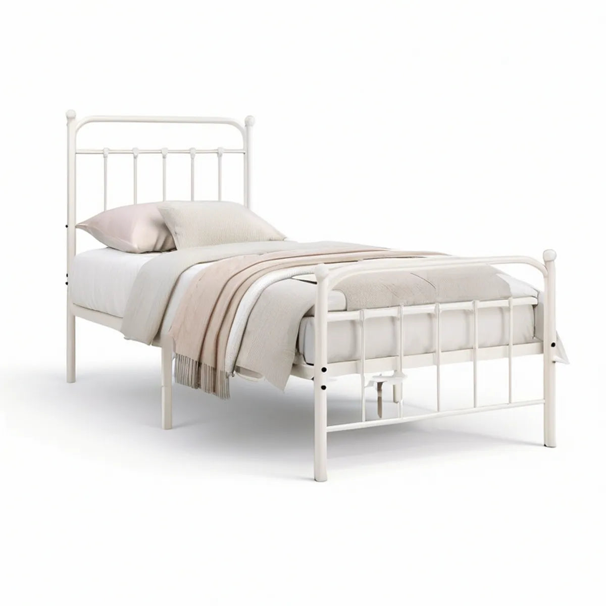 Estrutura de Cama Individual em Aço Branco para Colchão 90 x 190 cm