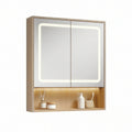 Armário de Casa de Banho com Espelho LED, 2 Portas e Nicho Aberto 60 x 70 x 15 cm em Carvalho Claro e Branco